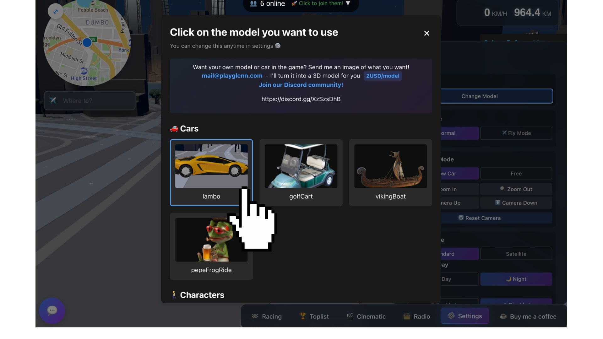 Character selection